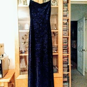 Black/Blue Shimmery Party Dress, Long w/slit